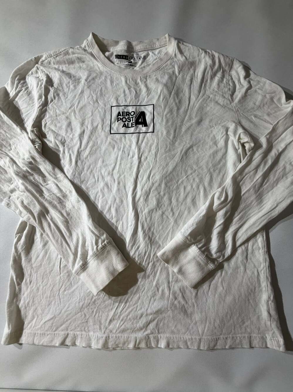 Aeropostale L White Black Box Logo Long Sleeve T-Shirt Thermal Cuffs Y2K Basic